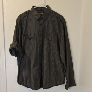 Express Charcoal Gray Pinstripe Modern Fit Button Up Shirt